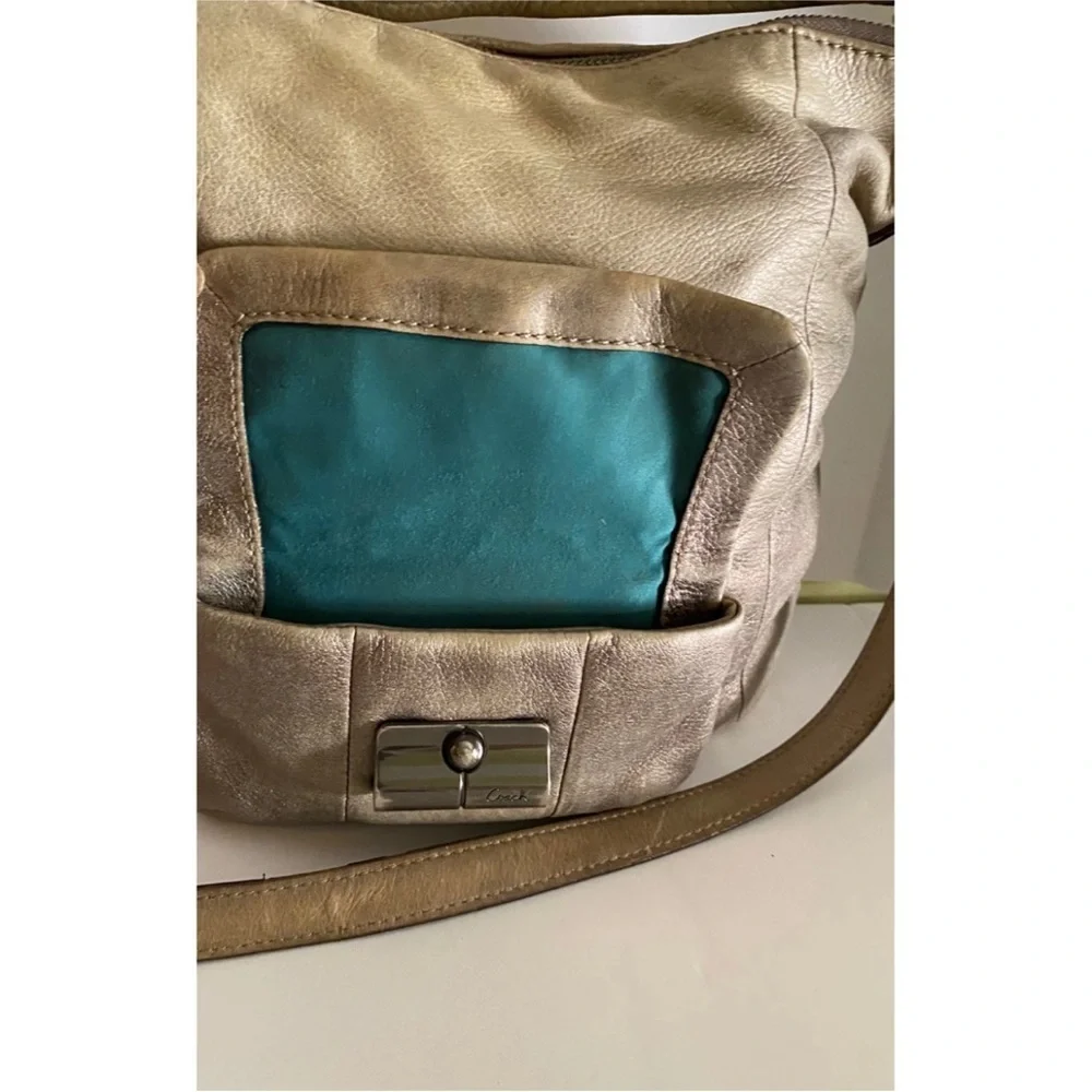 Coach vintage metallic gray silver distressed leather crossbody handbag